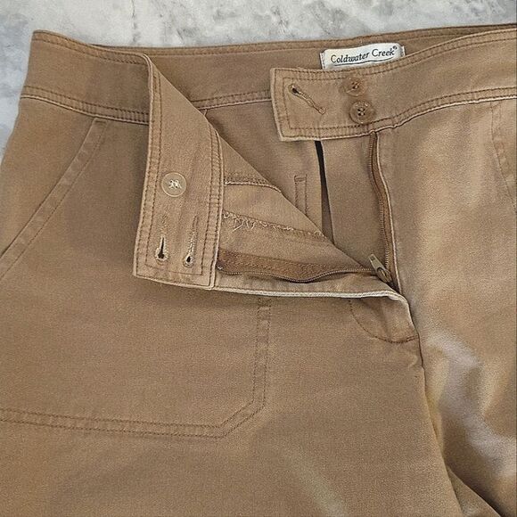 🎁 Coldwater Creek Khaki High Waist Wide Leg Cropped Capri Pants Size 12 - Picture 11 of 13